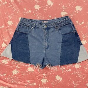 Juniors SO High Waisted Patchwork Denim Shorts Size 17 Cut Off Frayed